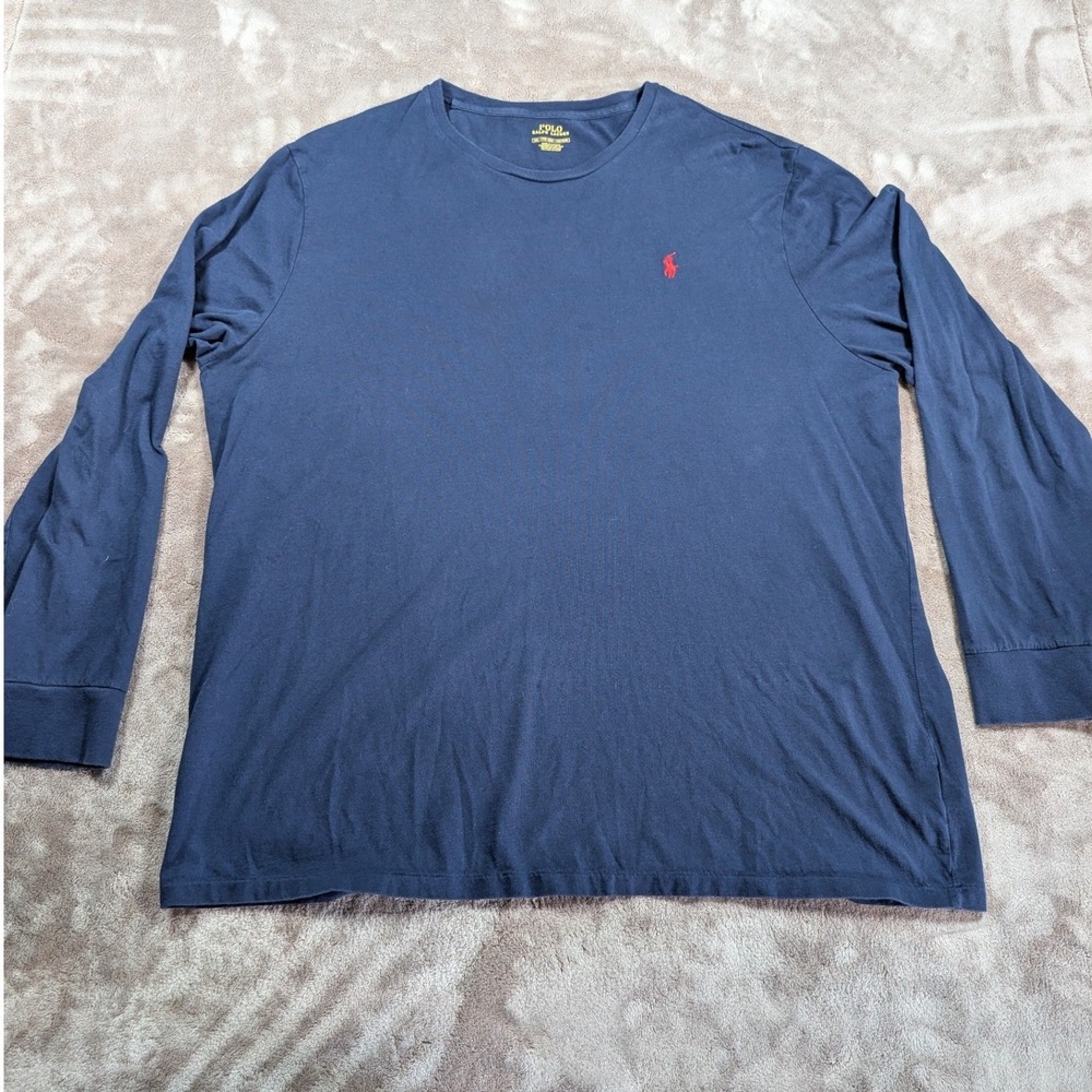 Polo Ralph Lauren T-Shirt Mens XXL Navy Blue Long Sleeve Red Pony Logo Cotton